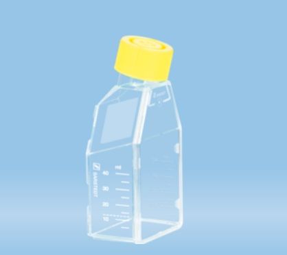 Sterile culture flask 25 cm2, Cell+ for sensitive adherent cells, with 2-position yellow cap, 300 pcs/pack, 98.833910300