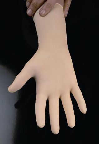Protective latex gloves in powdered and powder-free versions