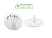 Syringe filter, PFAS free, cellulose acetate, 0.22µm, diameter: 25 mm, acrylic housing, blue color, 100 pcs / pack