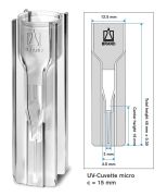 UV-Cuvette micro, UV-VIS, C=8,5 mm, 70 - 850 µl töltési térfogat, egyedileg csomagolva, 100 db/doboz