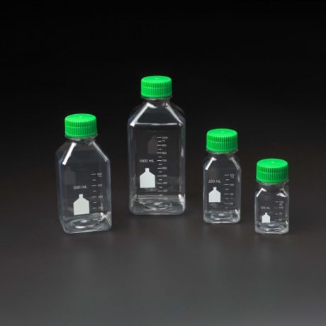 Square, sterile PET bottles